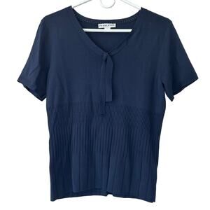 Pendleton short sleeve knit lightweight peplum Navy Blue Preppy Prep sweater M
